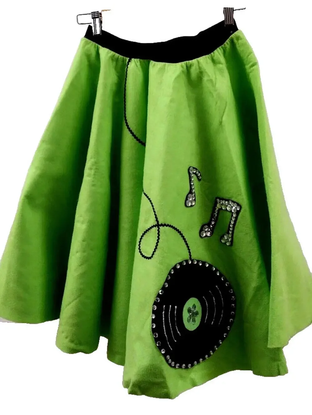 Rockabilly Cosplay Green Neon Full Circle SKirt Size 25 in xs Bejeweled RECORD